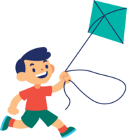 Cartoon little boy playing kite illustration png