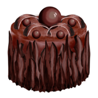 bolo com chocolate figuras. aguarela ilustração do uma sobremesa com chocolate, Esmalte e creme, isolado. mão desenhado modelo do feriado Comida para cardápio, janela vestir, cartões, impressão em invólucro. png