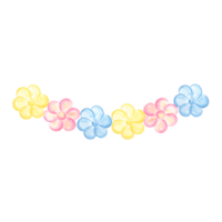 sospeso ghirlanda di fiori blu giallo rosa. acquerello mano disegnato illustrazione. modello festivo Accessori per compleanno, bambini festa decorazione. isolato clipart per carta, invito, Stampa, etichetta png