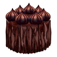 gâteau avec Chocolat Les figures. aquarelle illustration de une dessert avec chocolat, glaçage et crème, isolé. main tiré modèle de vacances nourriture pour menu, fenêtre pansement, cartes, impression sur emballage. png