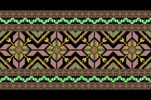 Geometric ethnic floral pixel art embroidery, Aztec style, abstract background design for fabric, clothing, textile, wrapping, decoration, scarf, print, wallpaper, table runner. vector