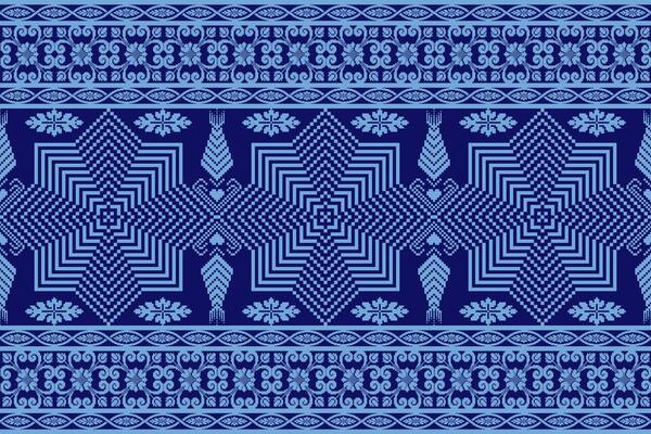 Geometric ethnic floral pixel art embroidery, Aztec style, abstract background design for fabric, clothing, textile, wrapping, decoration, scarf, print, wallpaper, table runner.