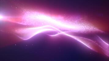 Purple energy glowing magic waves high-tech digital iridescent liquid plasma with light rays lines and energy particles. Abstract background. in high quality 4k, motion design video