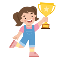 Illustration of a little girl with a trophy png