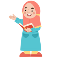 ilustração do uma hijab menina em pé lendo uma livro png