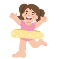 Illustration of a little girl with a swimming float png