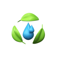 3D Water drops with recycling symbol. Conservation and processing of water png