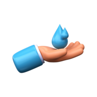 Drops of water with a water sign in hand. Icon in 3d style png