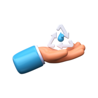 Drops of water with a water sign in hand. Icon in 3d style png