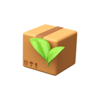 3d icono de embalaje ecológico, cajas caja con hojas png