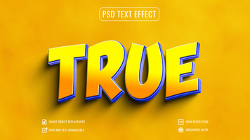 true 3d text effect with yellow background psd