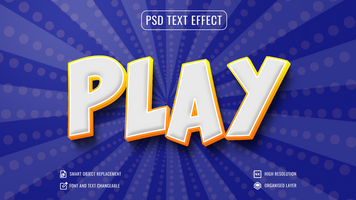 3d play text effect with a blue background psd