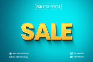 3d sale text effect on blue background psd