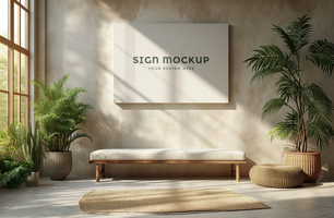 Photo frame mock up in a room decorated with plants psd