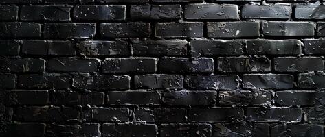 AI generated Black brick wall with cracks and scratches. Abstract texture background for design. photo