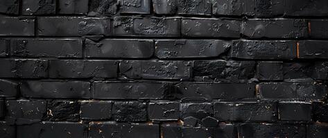 AI generated Black brick wall with cracks and scratches. Abstract texture background for design. photo