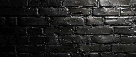 AI generated Black brick wall with cracks and scratches. Abstract texture background for design. photo