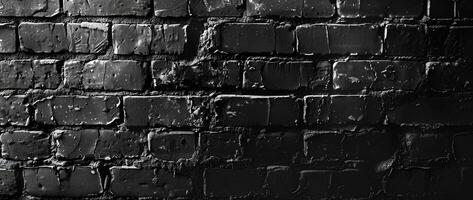 AI generated Black brick wall with cracks and scratches. Abstract texture background for design. photo