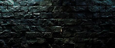 AI generated Black brick wall with cracks and scratches. Abstract texture background for design. photo