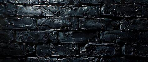 AI generated Black brick wall with cracks and scratches. Abstract texture background for design. photo