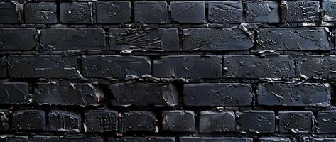 AI generated Black brick wall with cracks and scratches. Abstract texture background for design. photo