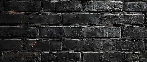 AI generated Black brick wall with cracks and scratches. Abstract texture background for design. photo