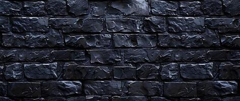 AI generated Black brick wall with cracks and scratches. Abstract texture background for design. photo
