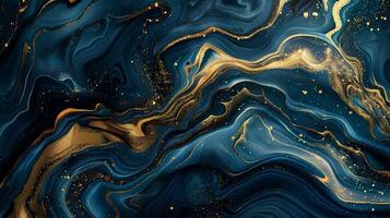 AI generated Luxury blue and gold Marble abstract acrylic background. Marbling artwork texture. Agate ripple pattern. Gold powder. photo