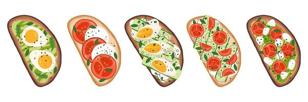 Toasts set with different ingredients vector