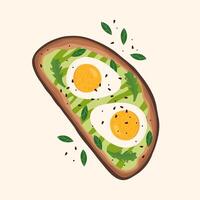 Toast with guacamole sauce and boiled eggs vector