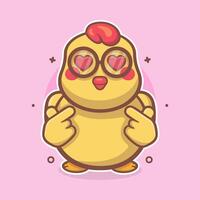 kawaii polluelo animal personaje mascota con amor firmar mano gesto aislado dibujos animados vector