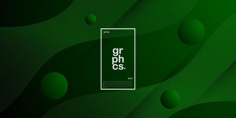 Abstract dark green background with wave line and circle shapes pattern. Eps10