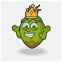 Dont Know Smile expression with Coconut Fruit Crown Mascot Character Cartoon. vector