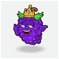 presumido expresión con uva Fruta corona mascota personaje dibujos animados. vector