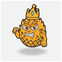 enojado expresión con piña Fruta corona mascota personaje dibujos animados. vector