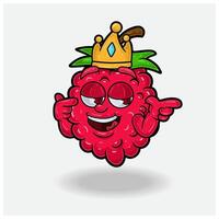 presumido expresión con frambuesa Fruta corona mascota personaje dibujos animados. vector