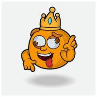 loco expresión con naranja Fruta corona mascota personaje dibujos animados. vector