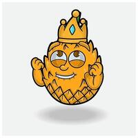 contento expresión con piña Fruta corona mascota personaje dibujos animados. vector