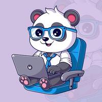 Cute panda sitting on a chair while playing on a laptop vector