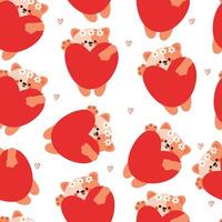 seamless pattern cartoon cat with big heart balloon. cute animal wallpaper illustration for gift wrap paper vector