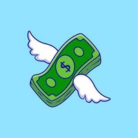 Flying Dollar With Wings Cartoon Icons Illustration. Flat Cartoon Concept. Suitable for any creative project. vector