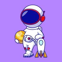 linda astronauta con cohete y planeta dibujos animados íconos ilustración. plano dibujos animados concepto. adecuado para ninguna creativo proyecto. vector