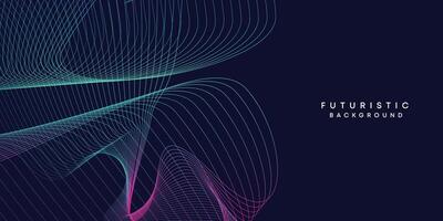 Abstract dark blue digital future technology geometric flowing line background. Purple-navy blue-green gradient smooth wave lines web banner background for cover, flyer, card, header, poster, slide vector