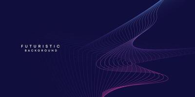 Abstract dark blue digital future technology geometric flowing line background. Purple-navy blue-green gradient smooth wave lines web banner background for cover, flyer, card, header, poster, slide vector