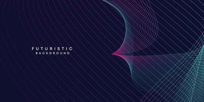 Abstract dark blue digital future technology geometric flowing line background. Purple-navy blue-green gradient smooth wave lines web banner background for cover, flyer, card, header, poster, slide vector