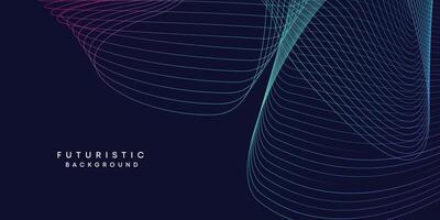 Abstract dark blue digital future technology geometric flowing line background. Purple-navy blue-green gradient smooth wave lines web banner background for cover, flyer, card, header, poster, slide vector