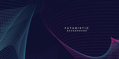 Abstract dark blue digital future technology geometric flowing line background. Purple-navy blue-green gradient smooth wave lines web banner background for cover, flyer, card, header, poster, slide vector