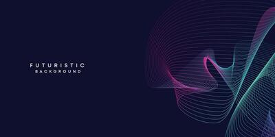 Abstract dark blue digital future technology geometric flowing line background. Purple-navy blue-green gradient smooth wave lines web banner background for cover, flyer, card, header, poster, slide vector