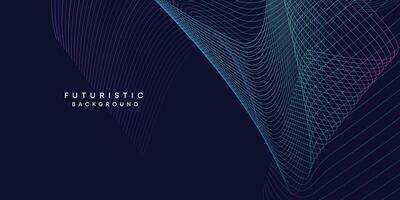 Abstract dark blue digital future technology geometric flowing line background. Purple-navy blue-green gradient smooth wave lines web banner background for cover, flyer, card, header, poster, slide vector