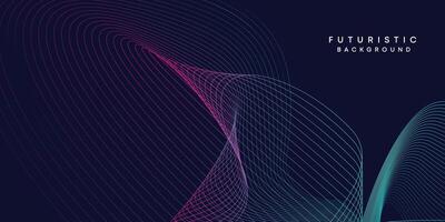 Abstract dark blue digital future technology geometric flowing line background. Purple-navy blue-green gradient smooth wave lines web banner background for cover, flyer, card, header, poster, slide vector